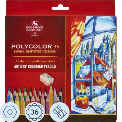 Карандаши цветные художественные Koh-I-Noor "Polycolor 3835", 36цв., заточен.+ точилка+2 ч/гр. кар. 1500, картон, европодвес (ПОД ЗАКАЗ)