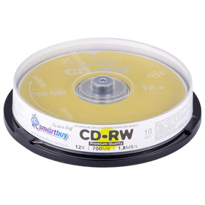 Диск CD-RW 700Mb Smart buy 4-12x Cake Box (10шт)