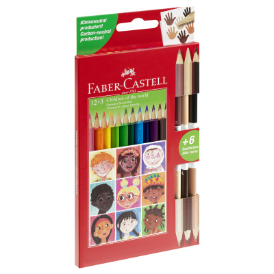 Карандаши цветные Faber-Castell, 12цв."Дети мира", заточ.+3цв., картон, европодвес.