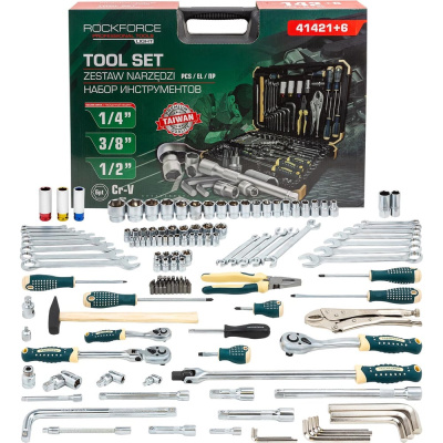 Набор инструментов Rockforce 142+6 предметов 1/4, 3/8, 1/2 (6гр.) RF