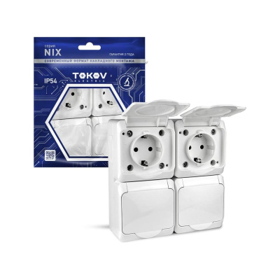 Розетка 4-м TOKOV ELECTRIC оп nix 16а ip54 250в с заземл. с крышкой бел.