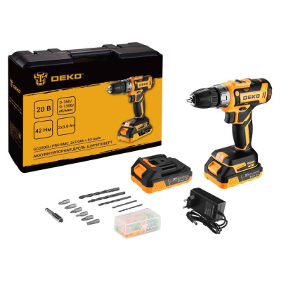Аккумуляторная дрель-шуруповерт DEKO GCD20DU PRO BMC, 2x3.0Ah + 63 tools