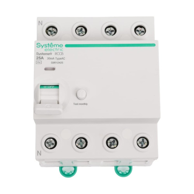 Выключатель дифференциального тока (ВДТ) Systeme9 Systeme Electric, 25 A, 4 P, 30 мА, Тип-AC, 400 В
