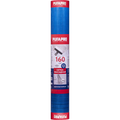 Фасадная стеклотканевая сетка PUFAPRO 5х5 мм, 160 г/кв.м, 1 м х 50 м, синяя М