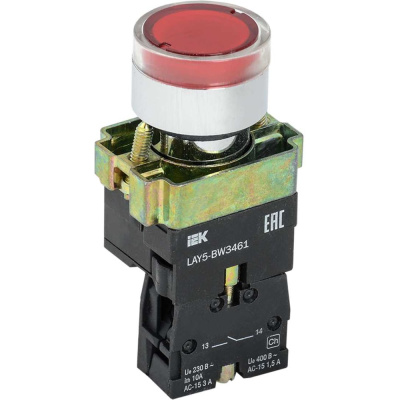 Кнопка управления IEK LAY5-BW3461 с подсветкой красный 1NO