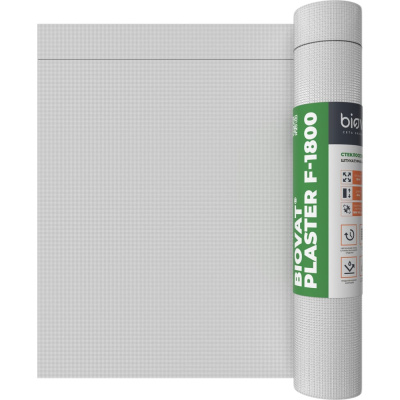 Сетка стеклотканевая фасадная BIOVAT ® PLASTER F-1800 4.5x4.5 мм, 160 г/м2, 1x50 м BV045