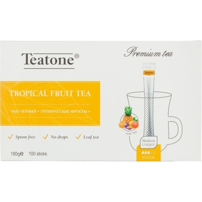 Чай TEATONE "Tropical fruit tea" черный с ароматом тропических фруктов, 100 стиков по 1,8 г, 1247