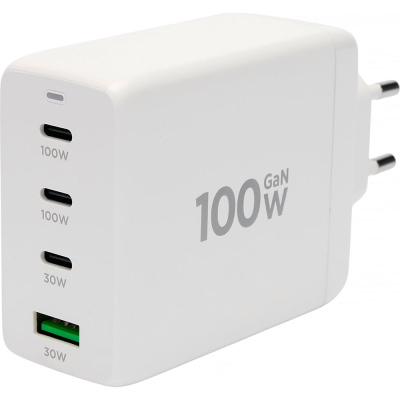 Зарядное устройство Cablexpert 100Вт GaN, QC5.0/PD, 3xType-C, 1xUSB, белый, коробка, MP3A-PC-66