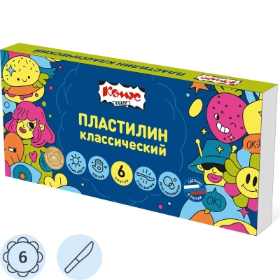 Пластилин классический Комус Класс Максики набор 6 цв 120 г, со стеком