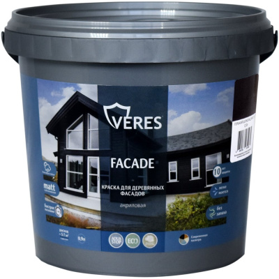 Краска для деревянных фасадов VERES FACADE акриловая, горький шоколад 0.9 л