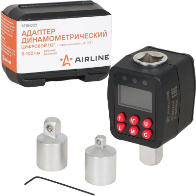 Адаптер динамометрический цифровой AIRLINE 1/2 5-100Нм, с переходниками,1/4, 3/8, кейс ATBN202