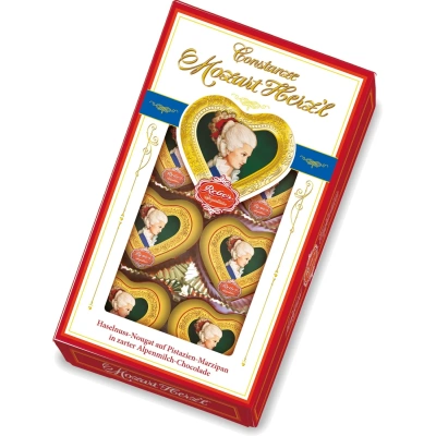 Конфеты Reber сердечки молочный шоколад с марципаном, 80г