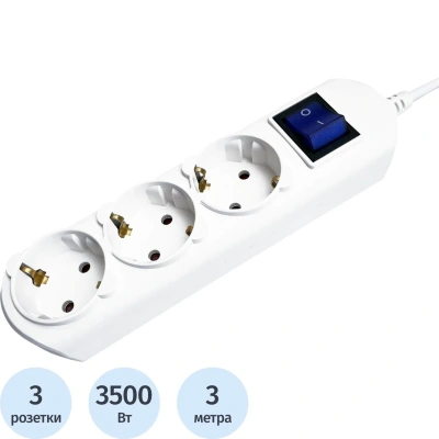 Удлинитель Power Cube 3р/3м с/з с выкл 16А бел (PC-5-3M)