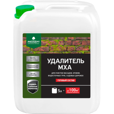 PROSEPT Удалитель мха готовый состав / 5 л 084-5 средство для удаления мха, лишайников и плесени с фасадов, кровли