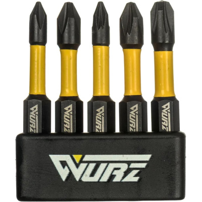 Набор торсионных магнитных бит WURZ 50мм, (PH1,PH2,PZ1,PZ2,PZ3), 5шт/упак 4262