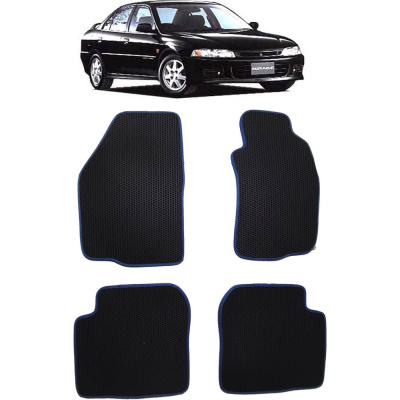 Ковры в салон автомобиля Eva Smart mitsubishi mirage правый руль 1995 - 2003 эва сота чёрные c синей окантовкой