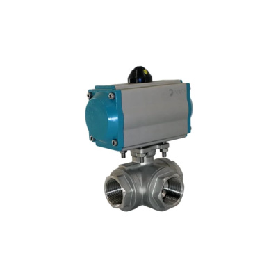 Кран шаровый трёхходовой NEWKEY L-тип, AISI304 DN40 (1 1/2), с двухсторонним пневмоприводом AT75D