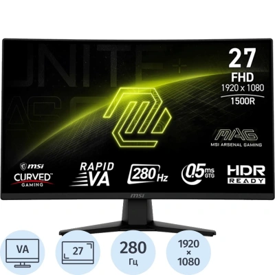 Монитор MSI MAG 274CXF 27 16:9 FHD VA Curve HDMI DP Tilt, 280HZ,Black