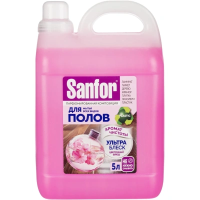 Средство для мытья пола SANFOR Ультра Блеск, Цветочный фреш, 5 л
