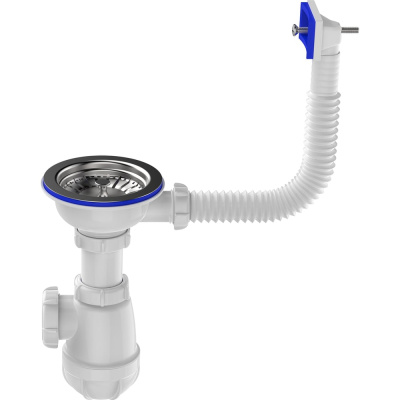 Сифон для мойки Aquant 3 1/2"х40 с мет.реш. с прямоуг. переливом