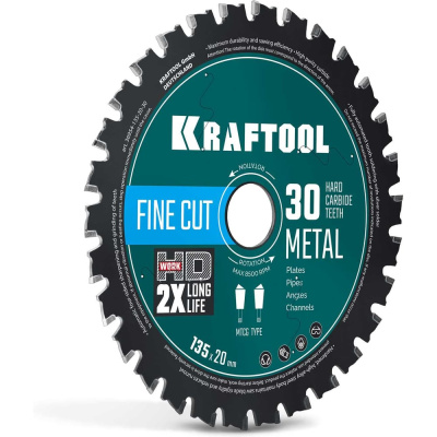 Диск пильный по металлу и стали KRAFTOOL Metal Cut 135 х 20 мм, 30Т
