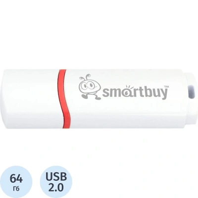 Флеш-память Smartbuy Crown, 64Gb, USB 2.0, бел, SB64GBCRW-W