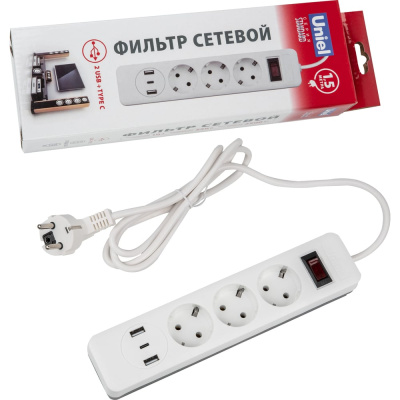Сетевой фильтр Uniel S-GSR3-1,5 U2C1 WHITE/GREY