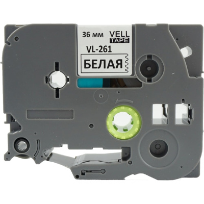 Лента Vell VL-261 Brother TZE-261, 36 мм, черный на белом, для