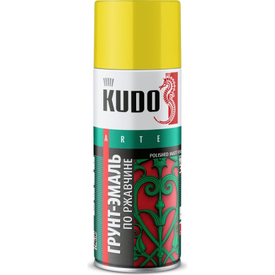 Грунт-эмаль аэрозоль по ржавчине KUDO желтая, 520 мл, RAL 1018