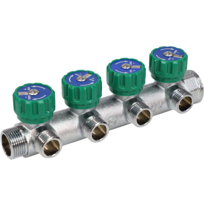 Коллектор лат клап рег SantechSystems 3/4", 4 выхода под плоское уплотнение 1/2" н/р