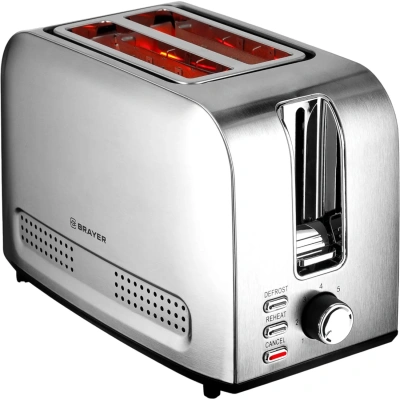 Тостер BRAYER 2110BR,850Вт,7реж,автодогр,размор,,автоотключ,2тост,съем.подд
