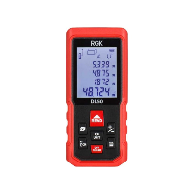 Лазерный дальномер RGK DL50 измеряет расстояния до 50 м c точностью ±2 мм и