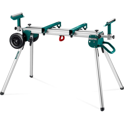 Алюминиевый мобильный стол KRAFTOOL MSA-1200 U, (1120-2650)х765х970 мм, для торцовочных пил с ручкой и колесами 38782-2