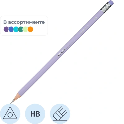 Карандаш чернографитный Borealis HB трехг, с ласт,в асс