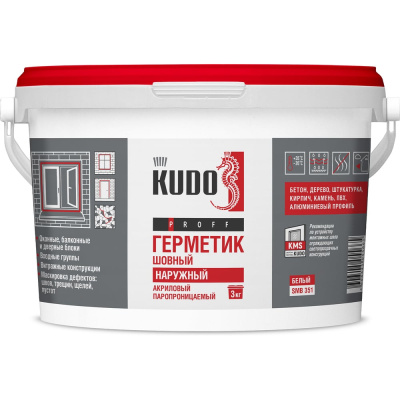 Герметик акриловый паропроницаемый KUDO шовный наружный PROFF 3 кг SMB-351