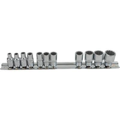 Набор головок 1/4", 12 гранные, дюймовые, на планке,11 FORCE