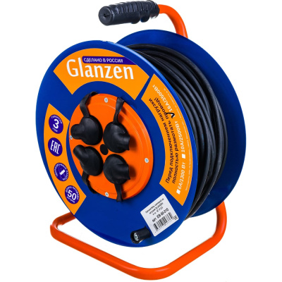 Силовой удлинитель на металлической катушке GLANZEN