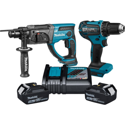 Набор аккумуляторного инструмента Makita (Перфоратор DHR202, Дрель-шуруповерт DDF485, ЗУ, 2х3ач АКБ) KIT033