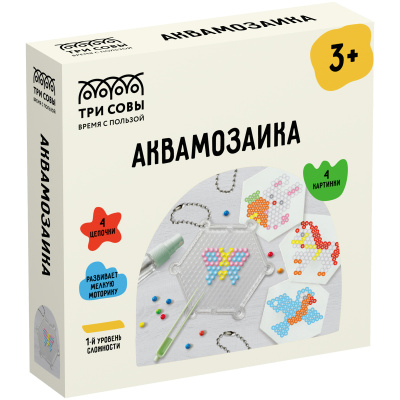 Аквамозаика ТРИ СОВЫ "Животные", набор инструментов, трафареты, картонная коробка 12*12см