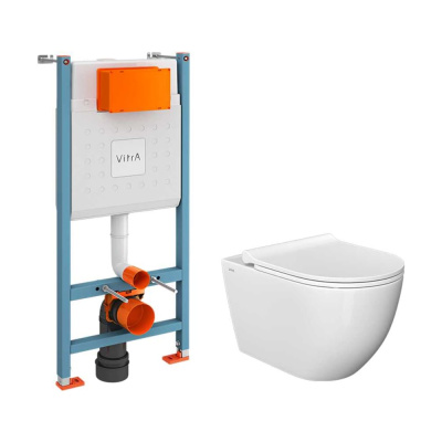 Комплект Vitra L-Box Mia Round SmoothFlush подвесной безободковый унитаз с тонким сиденьем с микролифтом, инсталляцией