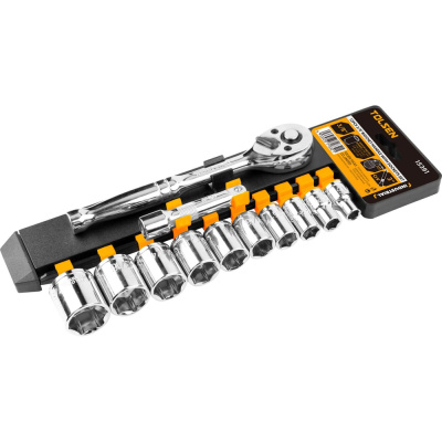 Набор торцевых дюймовых головок TOLSEN 3/8", SAE 5/32-7/8" мм, трещотка 72 зуб., удлинитель, 12 шт