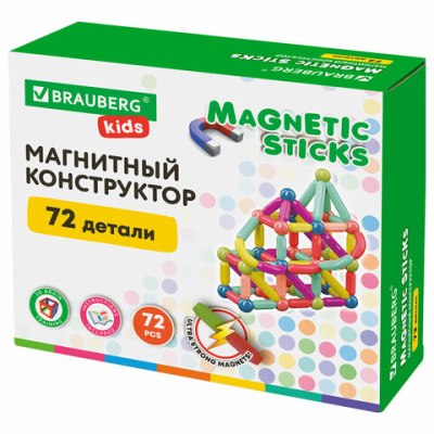 Магнитный конструктор MAGNETIC STICKS, 72 магнитные детали, BRAUBERG KIDS, 665722
