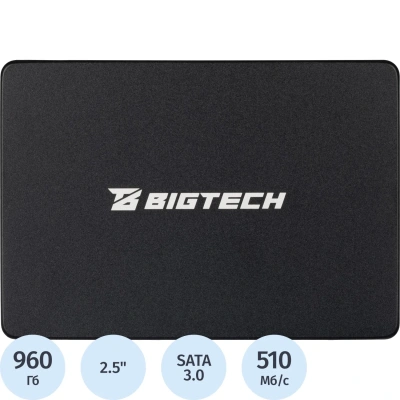 SSD накопитель BigTech 2.5, SATA, 960Gb, TLC, R/W 500/450Мб/с(BSDS960SM)