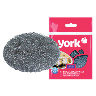 Губка (мочалка) металлическая, 40 г, МЕГА, для посуды, гриля, плиты, YORK, 003030