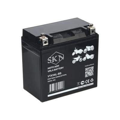 Аккумулятор стартерный для мототехники SKN YTX14L-BS (12V/12Ah/200А) [CT1214, YB14L-A2]
