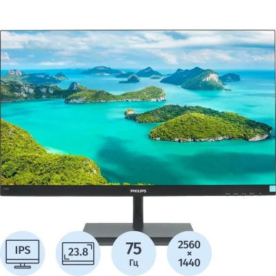 Монитор 23.8 PHILIPS 245E1S0 Black(IPS,2560x1440,75Hz,HDMI1.4,DP1.2,AMD)