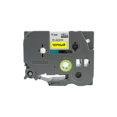 Лента Vell VL-621CH (с чипом, 9 мм, черный на желтом) для Puty