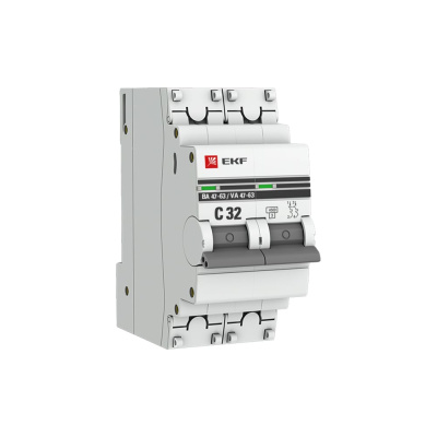 Двухполюсный автомат EKF PROxima 32А С ВА47-63 4.5кА mcb4763-2-32C-pro