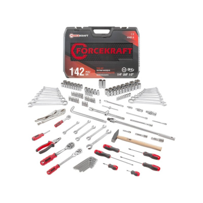 Набор инструментов Forcekraf 1/4'', 3/8'', 1/2'' 6 гранные, 142 предмета