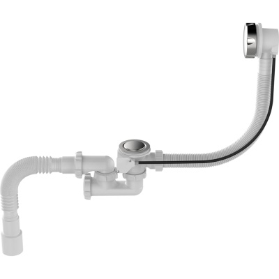 Сифон для ванны Aquant 1 1/2"х40 с выпуском и переливом, 40x40/50 полуавтомат